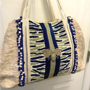 America & Beyond hand beaded bee tote bag